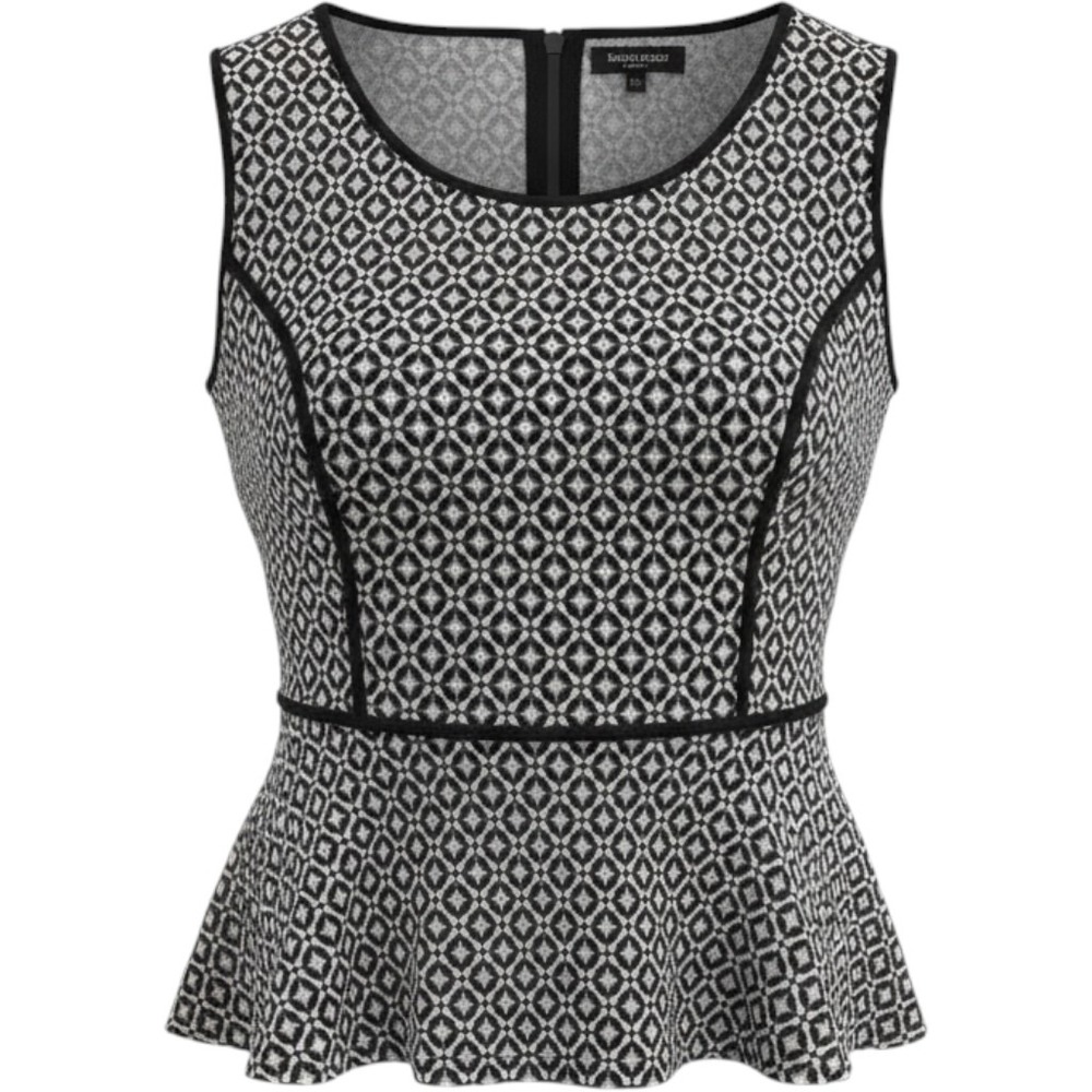 Apt. 9 Womens Black White Geometric Diamond Print Sleeveless Peplum Top Large